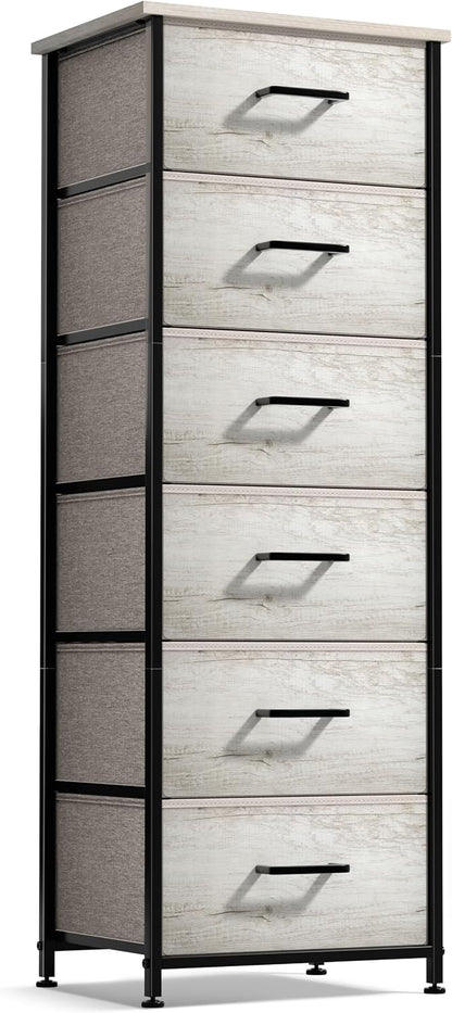 Nightstand, 5-Drawer Tall Chest for Bedroom, Wood Top (Gray Wood)