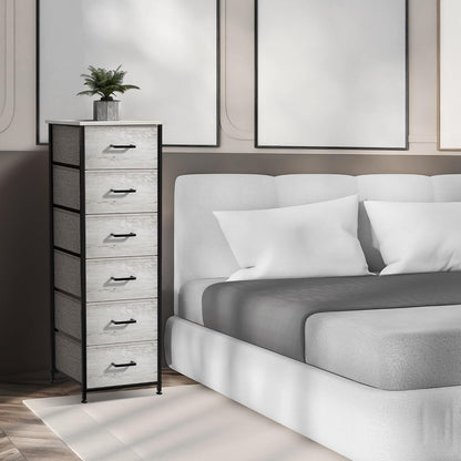 Nightstand, 5-Drawer Tall Chest for Bedroom, Wood Top (Gray Wood)