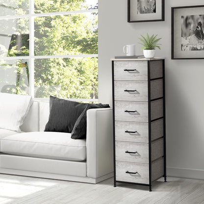 Nightstand, 5-Drawer Tall Chest for Bedroom, Wood Top (Gray Wood)