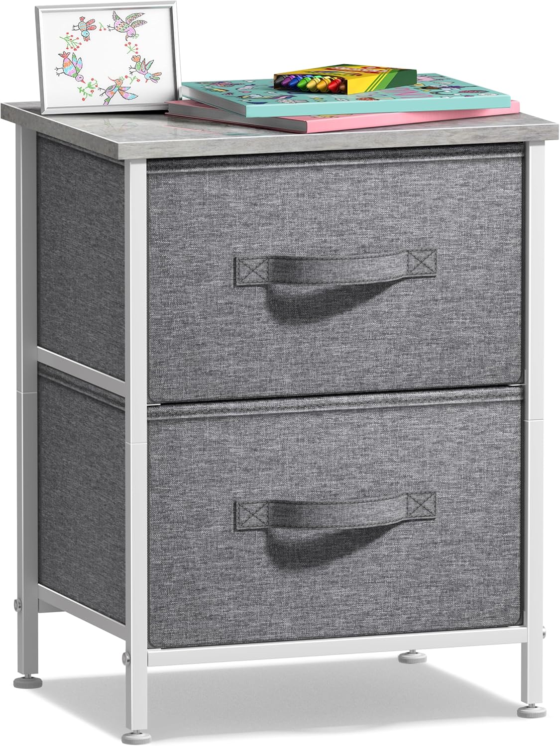 Nightstand, 5-Drawer Tall Chest for Bedroom, Wood Top (Gray Wood)
