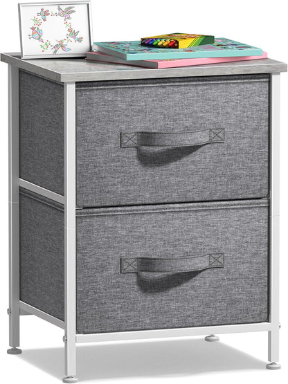 Nightstand, 5-Drawer Tall Chest for Bedroom, Wood Top (Gray Wood)