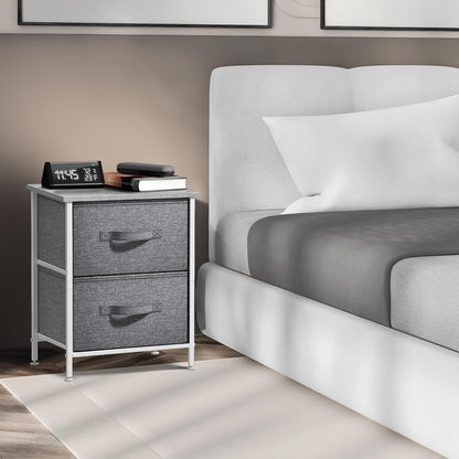 Nightstand, 5-Drawer Tall Chest for Bedroom, Wood Top (Gray Wood)
