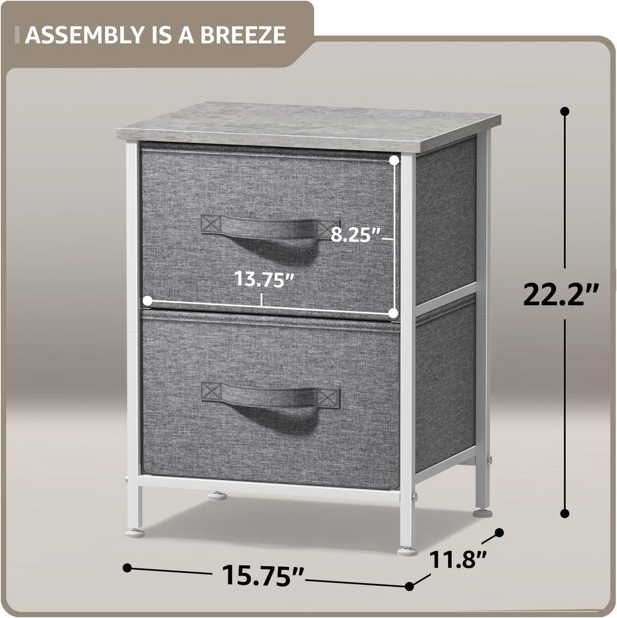 Nightstand, 5-Drawer Tall Chest for Bedroom, Wood Top (Gray Wood)