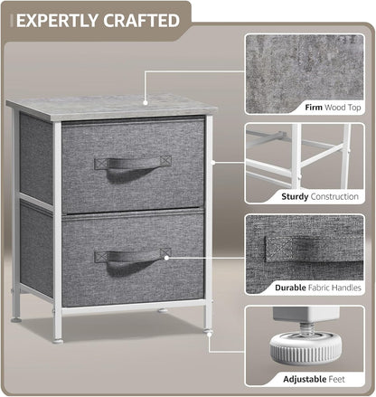 Nightstand, 5-Drawer Tall Chest for Bedroom, Wood Top (Gray Wood)