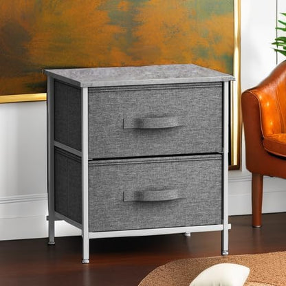 Nightstand, 5-Drawer Tall Chest for Bedroom, Wood Top (Gray Wood)