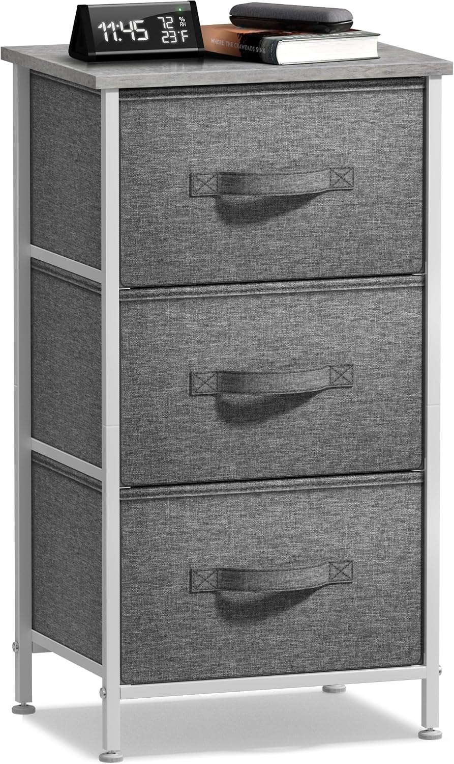 Nightstand, 5-Drawer Tall Chest for Bedroom, Wood Top (Gray Wood)