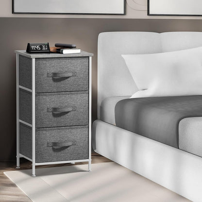 Nightstand, 5-Drawer Tall Chest for Bedroom, Wood Top (Gray Wood)