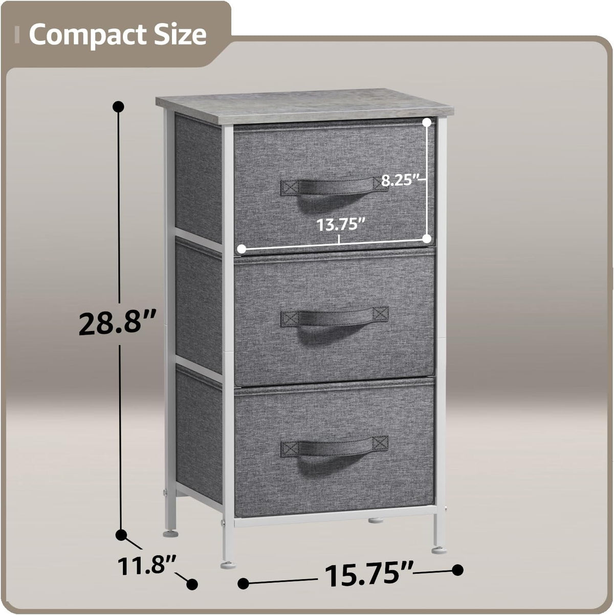 Nightstand, 5-Drawer Tall Chest for Bedroom, Wood Top (Gray Wood)