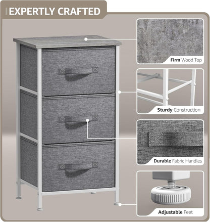 Nightstand, 5-Drawer Tall Chest for Bedroom, Wood Top (Gray Wood)