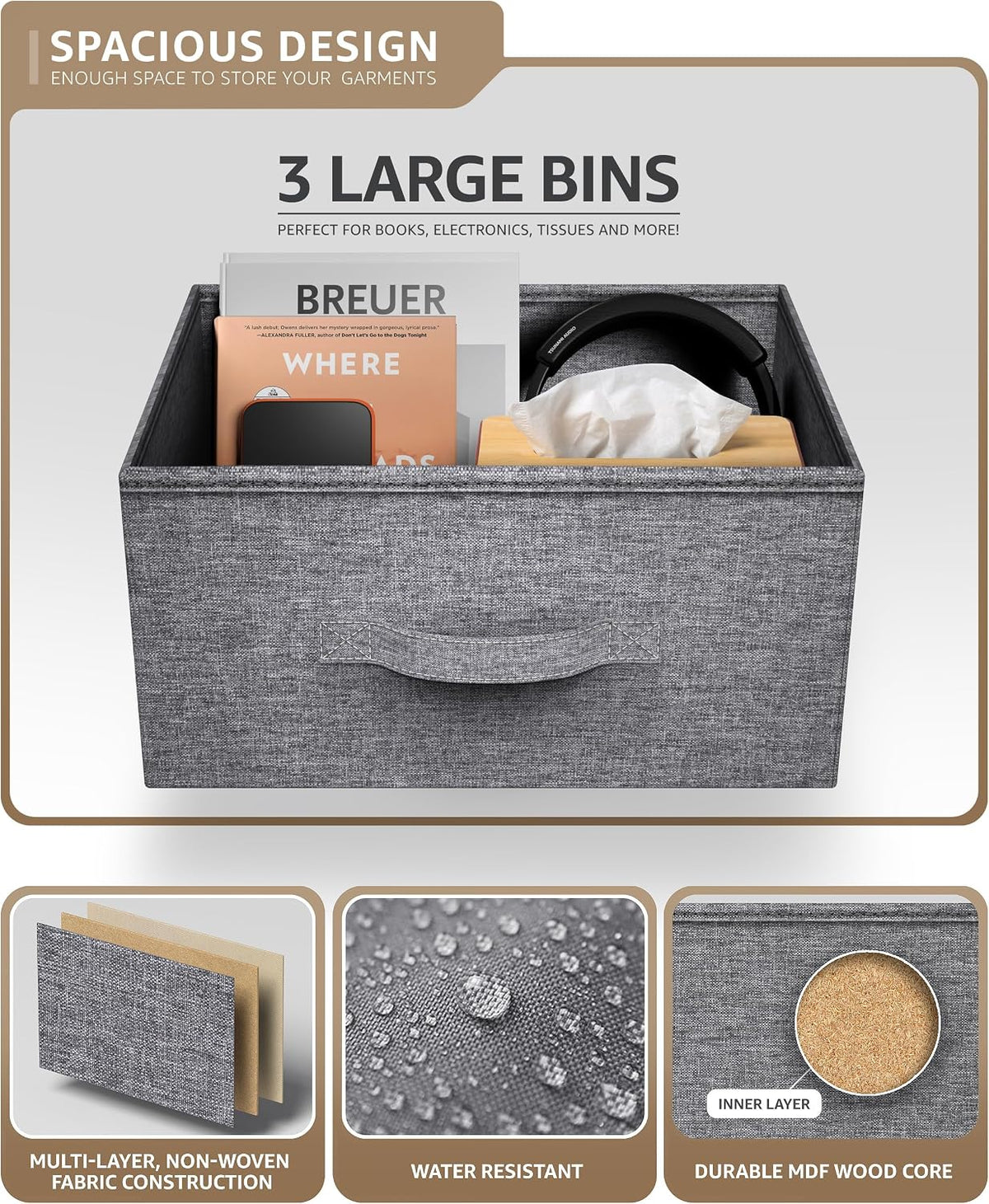 Nightstand, 5-Drawer Tall Chest for Bedroom, Wood Top (Gray Wood)