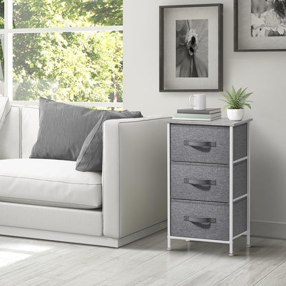 Nightstand, 5-Drawer Tall Chest for Bedroom, Wood Top (Gray Wood)