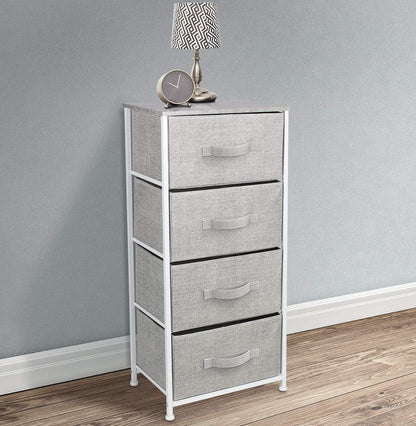 Nightstand, 5-Drawer Tall Chest for Bedroom, Wood Top (Gray Wood)