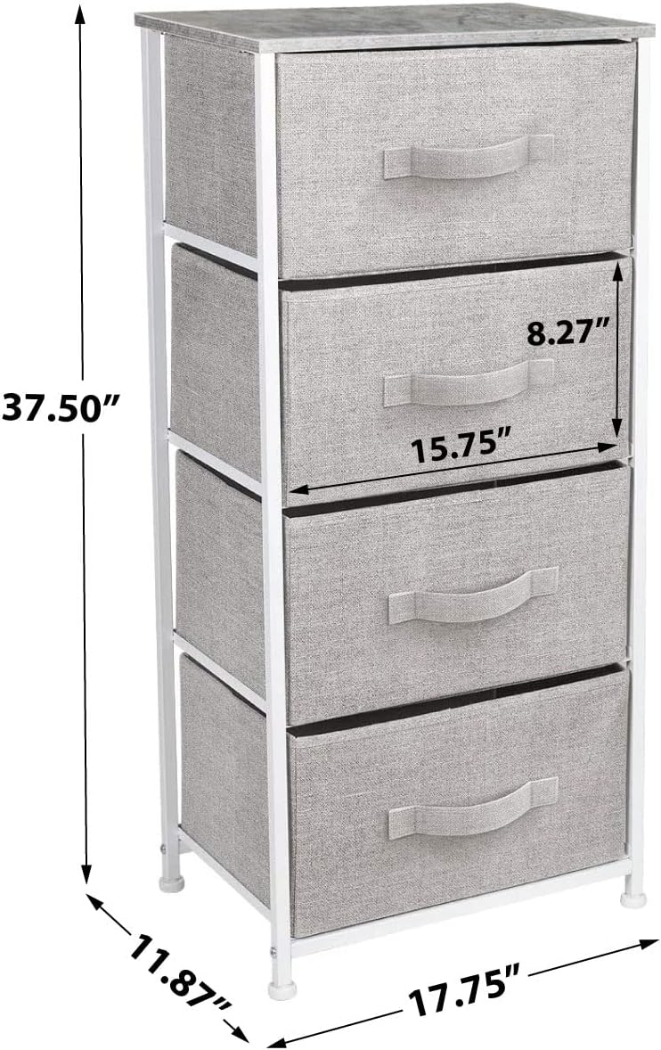 Nightstand, 5-Drawer Tall Chest for Bedroom, Wood Top (Gray Wood)