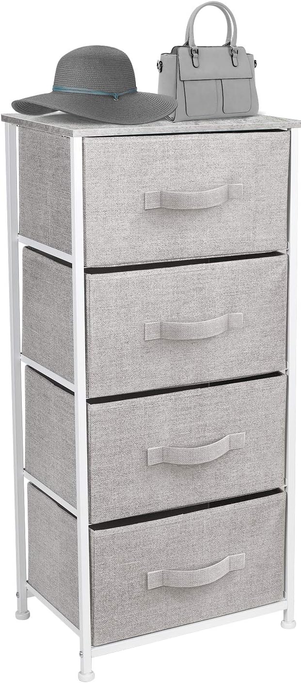 Nightstand, 5-Drawer Tall Chest for Bedroom, Wood Top (Gray Wood)