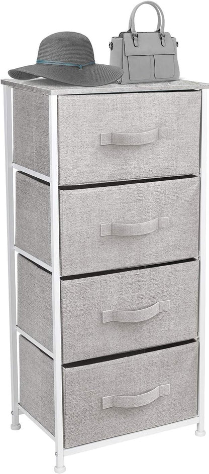 Nightstand, 5-Drawer Tall Chest for Bedroom, Wood Top (Gray Wood)