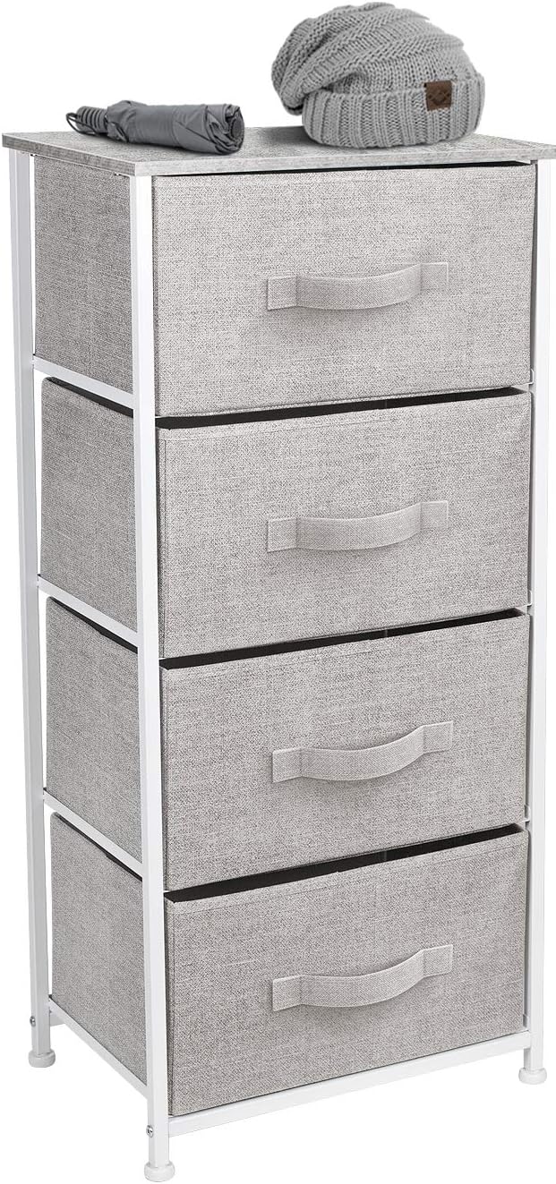 Nightstand, 5-Drawer Tall Chest for Bedroom, Wood Top (Gray Wood)