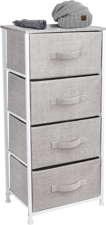 Nightstand, 5-Drawer Tall Chest for Bedroom, Wood Top (Gray Wood)