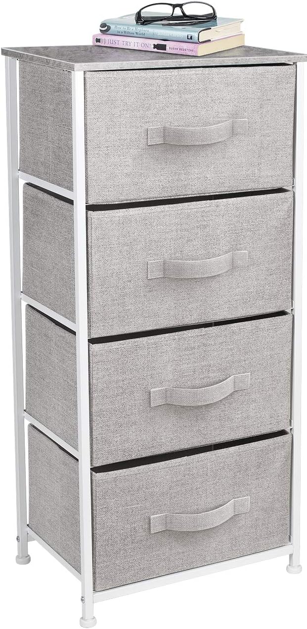 Nightstand, 5-Drawer Tall Chest for Bedroom, Wood Top (Gray Wood)