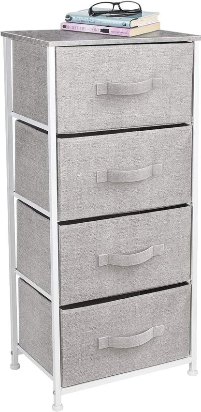 Nightstand, 5-Drawer Tall Chest for Bedroom, Wood Top (Gray Wood)