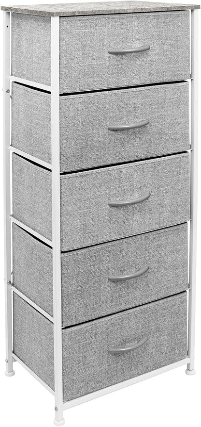 Nightstand, 5-Drawer Tall Chest for Bedroom, Wood Top (Gray Wood)
