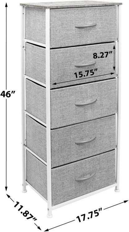 Nightstand, 5-Drawer Tall Chest for Bedroom, Wood Top (Gray Wood)