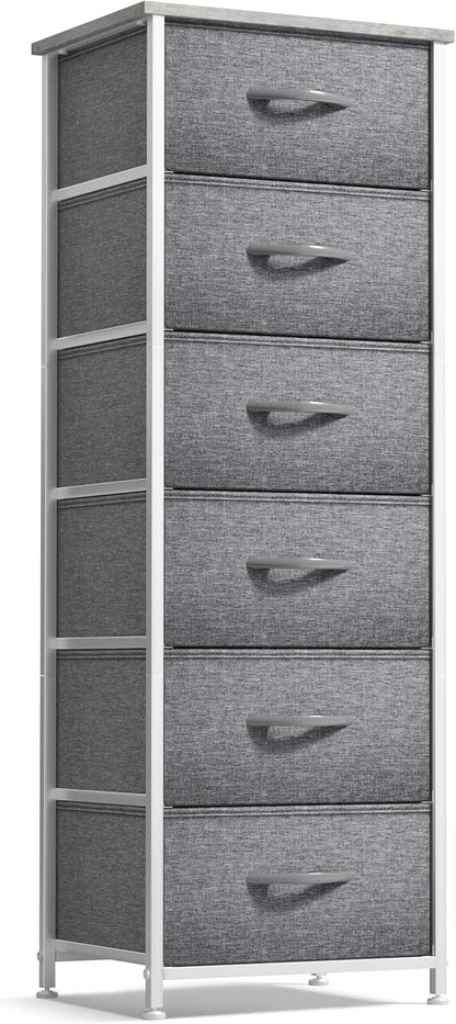 Nightstand, 5-Drawer Tall Chest for Bedroom, Wood Top (Gray Wood)