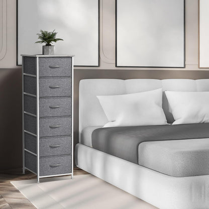 Nightstand, 5-Drawer Tall Chest for Bedroom, Wood Top (Gray Wood)
