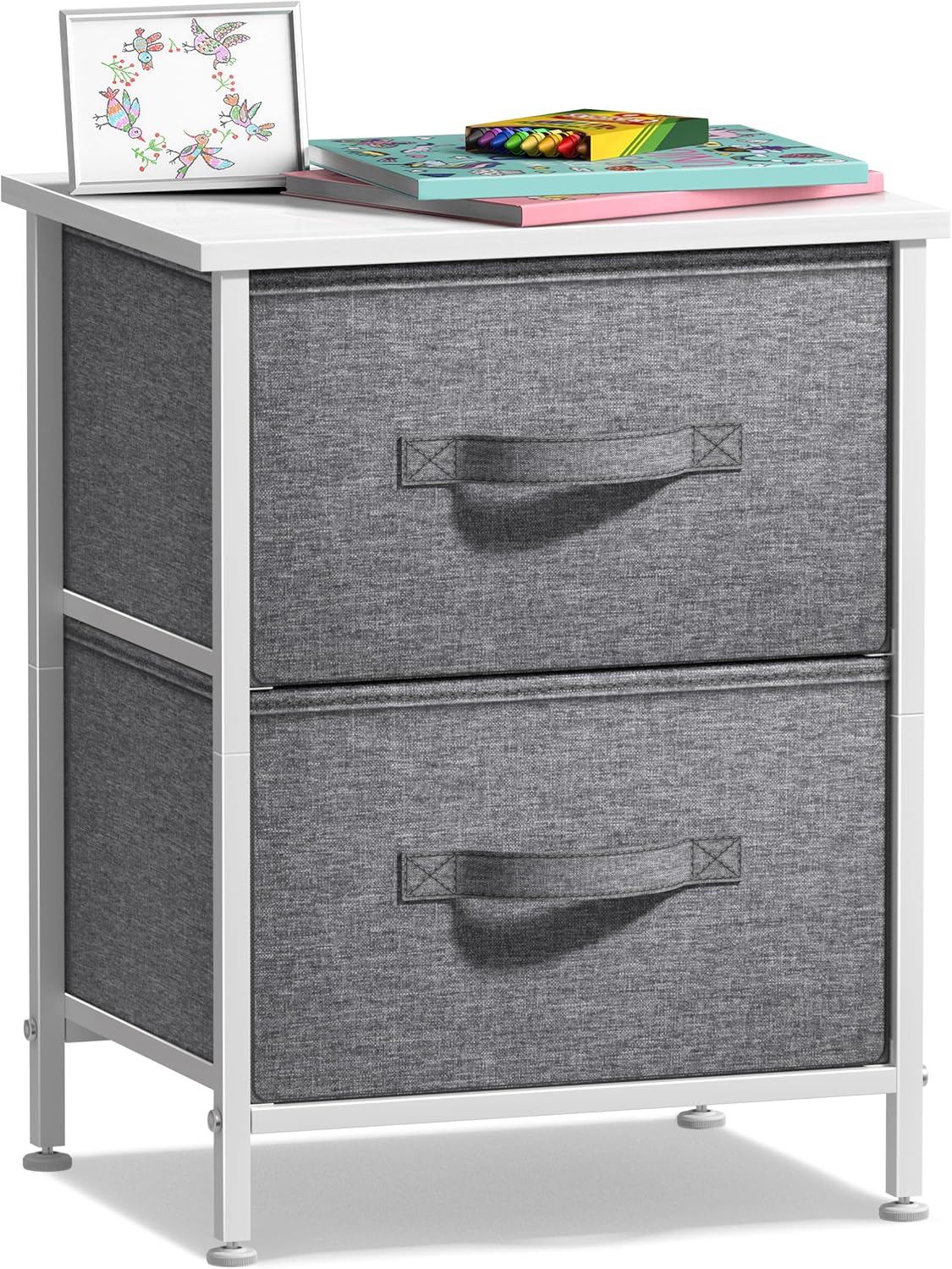 Nightstand, 5-Drawer Tall Chest for Bedroom, Wood Top (Gray Wood)