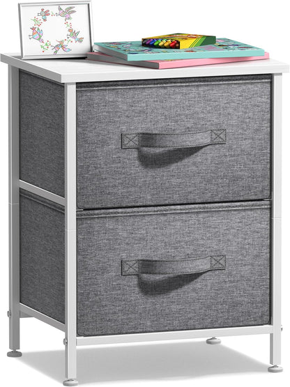 Nightstand, 5-Drawer Tall Chest for Bedroom, Wood Top (Gray Wood)