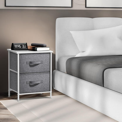 Nightstand, 5-Drawer Tall Chest for Bedroom, Wood Top (Gray Wood)