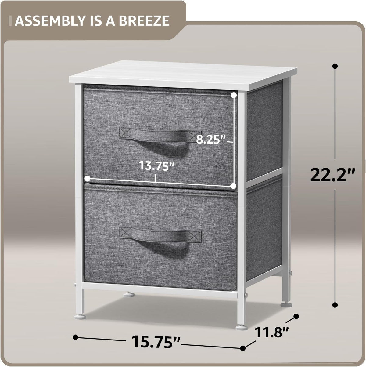 Nightstand, 5-Drawer Tall Chest for Bedroom, Wood Top (Gray Wood)