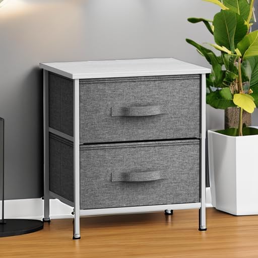 Nightstand, 5-Drawer Tall Chest for Bedroom, Wood Top (Gray Wood)