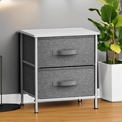Nightstand, 5-Drawer Tall Chest for Bedroom, Wood Top (Gray Wood)
