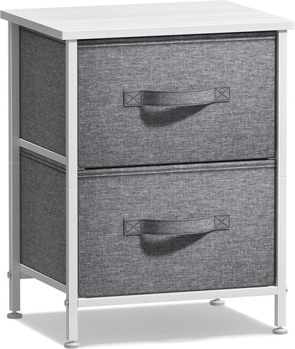 Nightstand, 5-Drawer Tall Chest for Bedroom, Wood Top (Gray Wood)