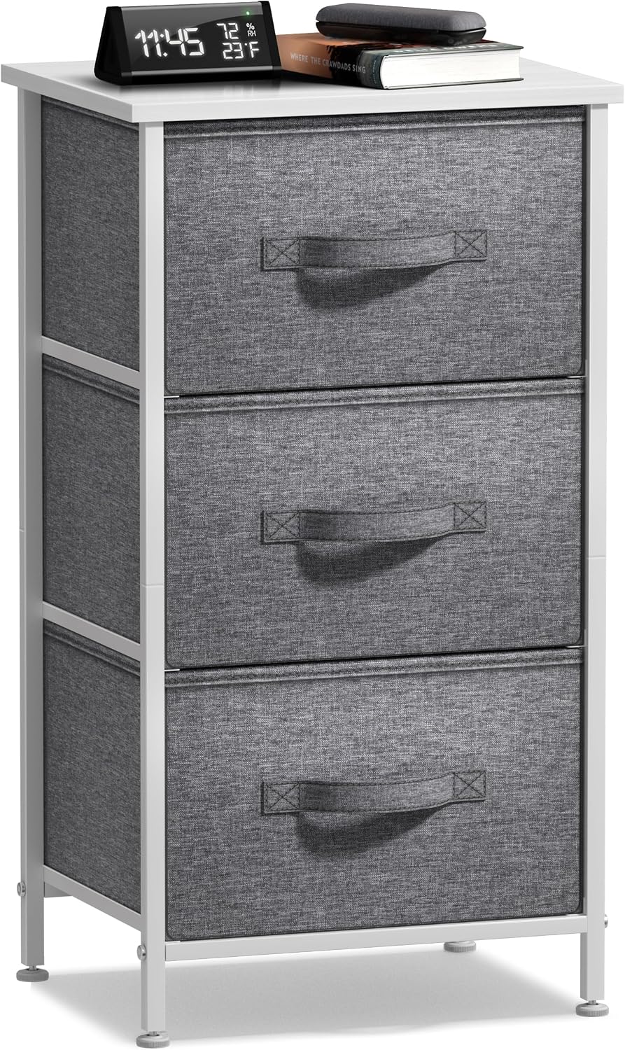 Nightstand, 5-Drawer Tall Chest for Bedroom, Wood Top (Gray Wood)