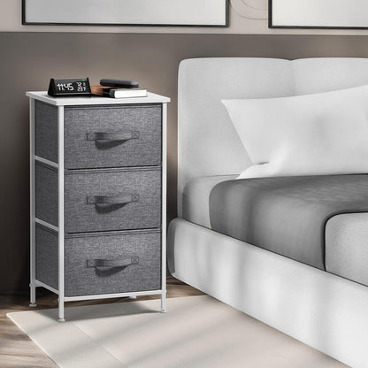 Nightstand, 5-Drawer Tall Chest for Bedroom, Wood Top (Gray Wood)