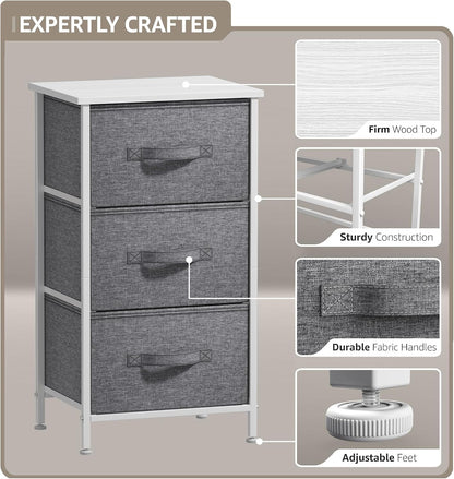 Nightstand, 5-Drawer Tall Chest for Bedroom, Wood Top (Gray Wood)