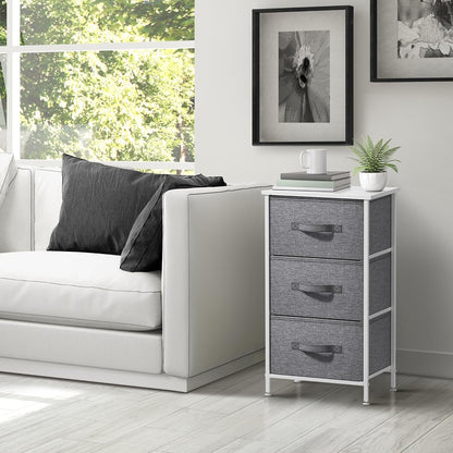 Nightstand, 5-Drawer Tall Chest for Bedroom, Wood Top (Gray Wood)