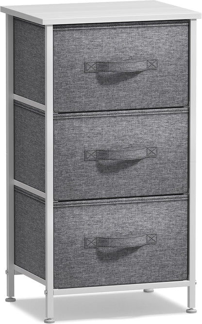 Nightstand, 5-Drawer Tall Chest for Bedroom, Wood Top (Gray Wood)
