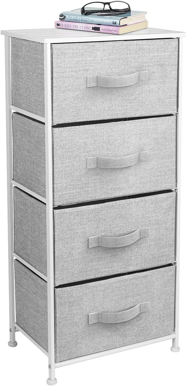 Nightstand, 5-Drawer Tall Chest for Bedroom, Wood Top (Gray Wood)