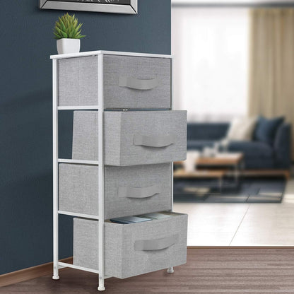 Nightstand, 5-Drawer Tall Chest for Bedroom, Wood Top (Gray Wood)