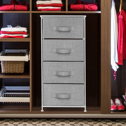 Nightstand, 5-Drawer Tall Chest for Bedroom, Wood Top (Gray Wood)