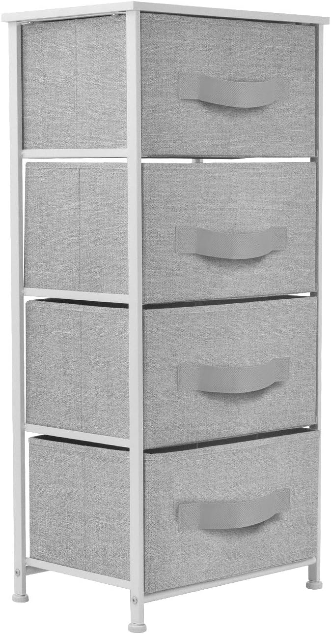 Nightstand, 5-Drawer Tall Chest for Bedroom, Wood Top (Gray Wood)