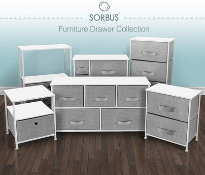 Nightstand, 5-Drawer Tall Chest for Bedroom, Wood Top (Gray Wood)