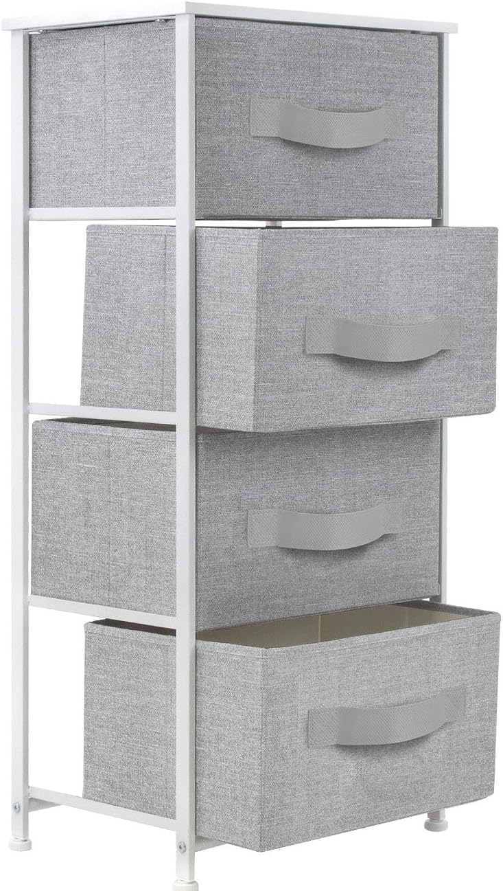 Nightstand, 5-Drawer Tall Chest for Bedroom, Wood Top (Gray Wood)