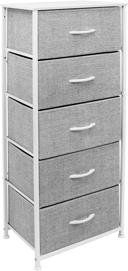 Nightstand, 5-Drawer Tall Chest for Bedroom, Wood Top (Gray Wood)