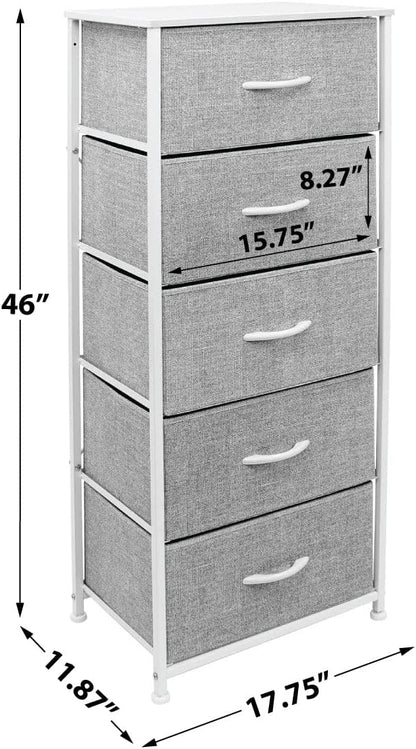 Nightstand, 5-Drawer Tall Chest for Bedroom, Wood Top (Gray Wood)