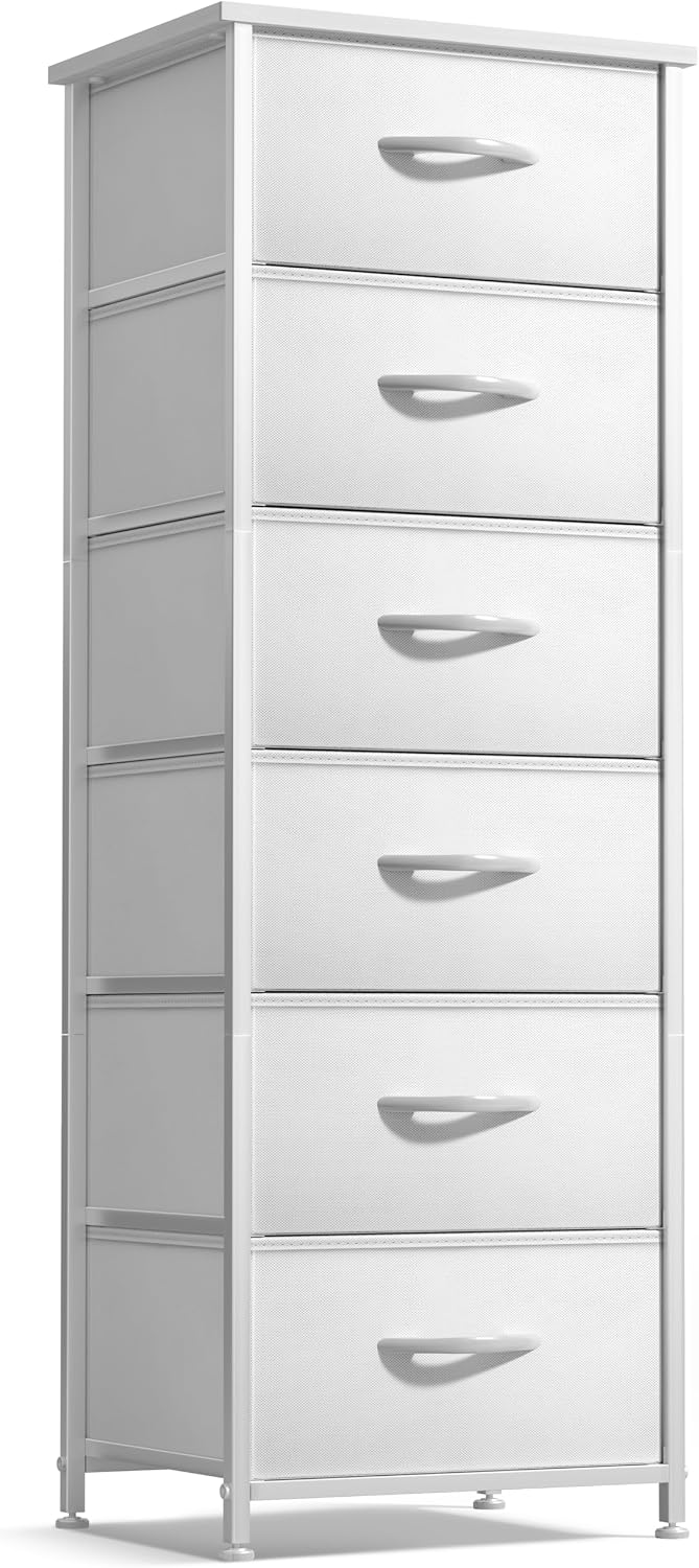 Nightstand, 5-Drawer Tall Chest for Bedroom, Wood Top (Gray Wood)