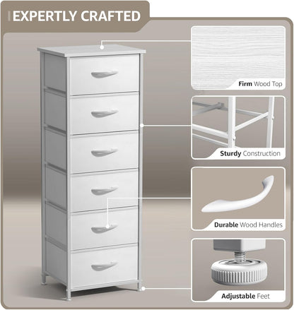 Nightstand, 5-Drawer Tall Chest for Bedroom, Wood Top (Gray Wood)