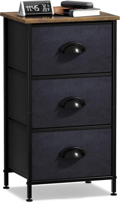 Nightstand, 5-Drawer Tall Chest for Bedroom, Wood Top (Gray Wood)